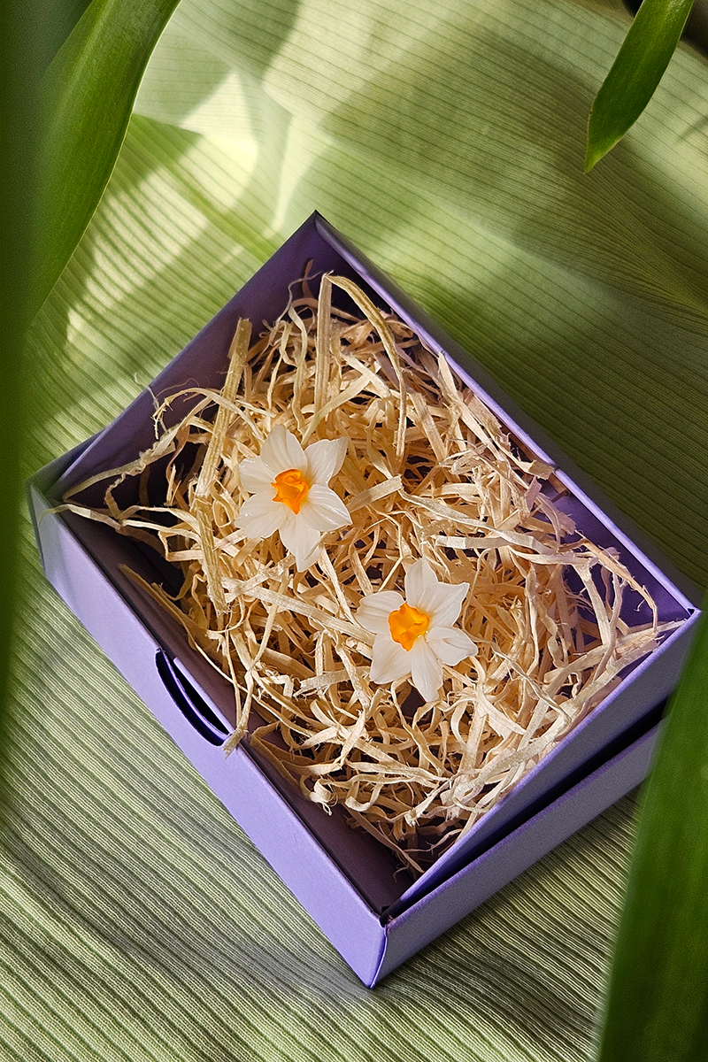 nartsissiga käsitöö kõrvarõngad