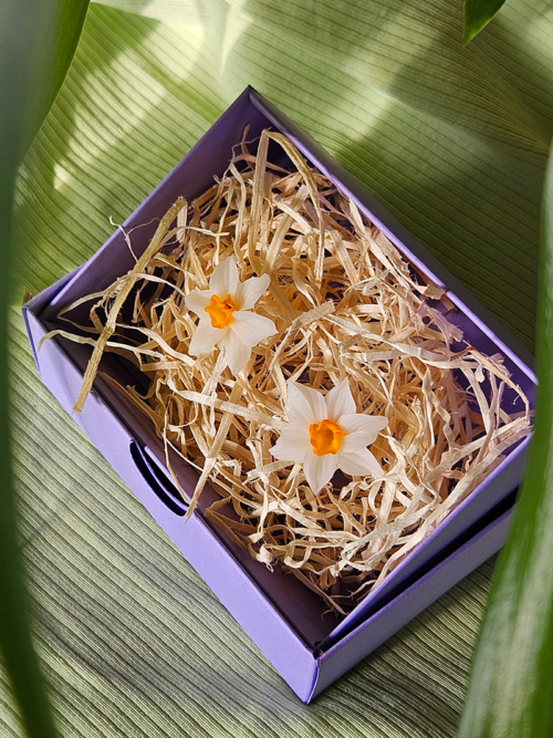 nartsissiga käsitöö kõrvarõngad