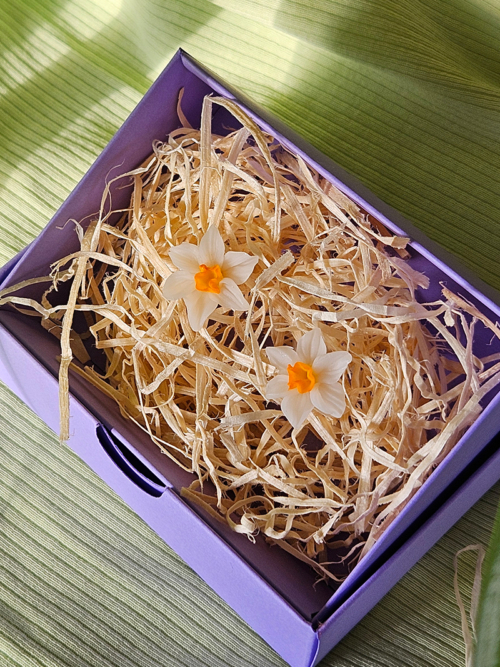 nartsissiga käsitöö kõrvarõngad